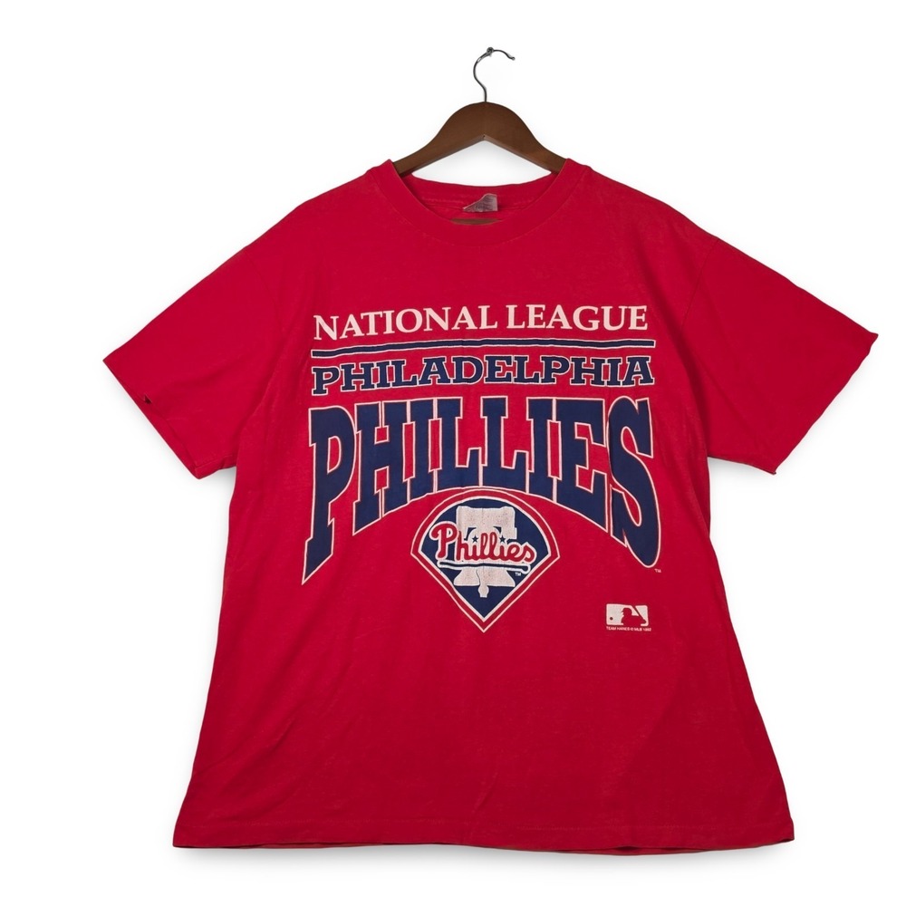 VTG 1992 Philadelphia Phillies T-Shirt Large Red Hanes USA Single Stitch MLB 90s